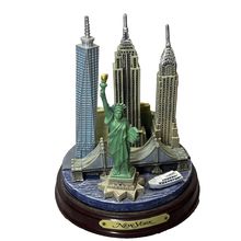 New York City Skyline Architecture Model Statue Wooden Base Vintage Figurine