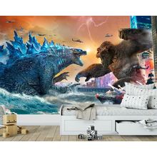Photo Wallpaper King Kong Vs Godzilla, Wall Mural for Kids Room, Wall Decor
