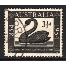 AUSTRALIA 1954: CENTENARY FIRST WESTERN AUSTRALIAN POSTAGE STAMP - 3½d USED (G1)