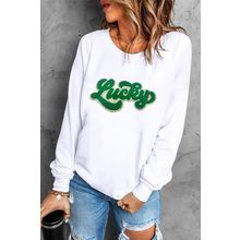 White Shiny Trim Chenille Lucky Pattern Sweatshirt