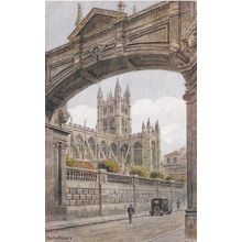 ED 407 BATH ABBEY FROM SOUTH WEST. A.R. QUINTON. PRINTED POSTCARD