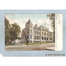 CT Middletown Postcard High School Street Scene Intersection Undivided Bac~1414