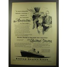 1952 United States Lines Cruise Ad - A most enjoyable Atlantic crossing