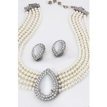 Multi Chain Faux Pearl Necklace and Earring Set - NE-265WT