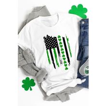 White St. Patricks Clover American Flag Print Crewneck Tee