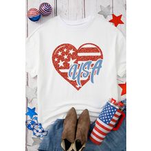White Flag Pattern Inspired USA Heart Graphic Tee