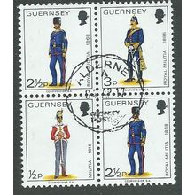 GUE 1974 SE~TE BLOCK OF 4 'GUERNSEY MILITIA' FINE USED (EBID49-990)