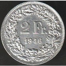 1946 B Switzerland 2 Francs Silver Coin