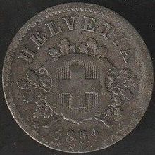 1851 BB Switzerland 10 Rappen Billon Coin