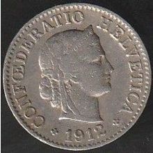 1912 B Switzerland 5 Rappen Coin