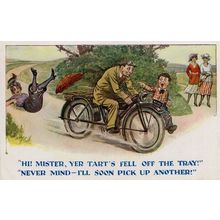 Motorcycle Lady Rider Bike Lady Tart Disaster Fall Antique Comic Postcard
