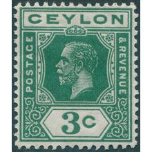 Ceylon 1919 3c blue-green SG302 unused