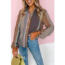Brown Dot Print Long Sleeve Button Down Shift Shirt
