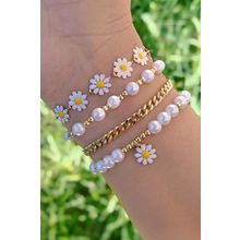 White 4pcs Daisy Pearl Beaded Chain Bracelet Set