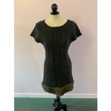 VINTAGE UK SIZE 12 LADIES WOOL MIX & FAUX FUR DARK GREY DRESS (P8)