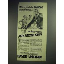 1952 Bayer Aspirin Ad - Headache Shadows Efficiency