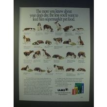 1989 Iams Pet Food Ad - The more you know about your dog's day