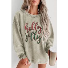 Green Sequined holly jolly Graphic Corded Sweatshirt