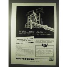 1947 Molybdenum Corporation of America Ad - In Pipe