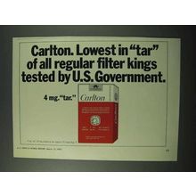 1972 Carlton Cigarettes Ad - Lowest in Tar