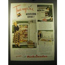 1949 Kelvinator Refrigerator, Range and Freezer Ad - There's magic for you
