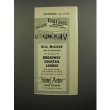 1952 Hotel Astor Ad - Bill McCune and his Orchestra