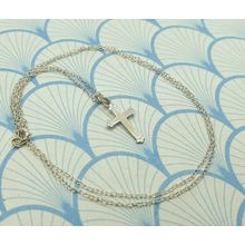 Vintage 925 Sterling Silver Small Cross Pendant Necklace