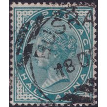 India Used Abroad ½ Anna Blue-Green used in Basra Iraq