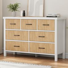 White Dresser 7 Drawer Dresser for Bedroom, Modern Fluted Dresser with Solid Woo