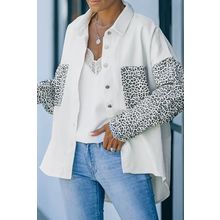 White Contrast Leopard Denim Jacket