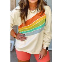 white Rainbow Raglan Sleeve Crew Neck Plus Size Sweatshirt