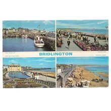 BRIDLINGTON, YORKSHIRE multiview used postcard by Dennis.... 1974 postmark =
