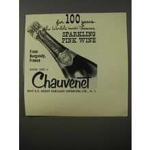 1953 Chauvenet Sparkling Pink Wine Ad - For 100 years the world's most famous