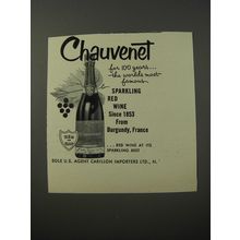 1953 Chauvenet Sparkling Red Wine Ad - Chauvenet for 100 years