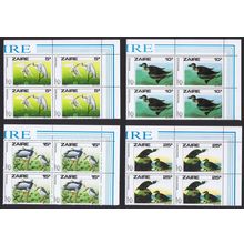 Zaire Birds Audubon 4v Corner Blocks of 4 1985 MNH SG#1238-1241 MI#906-907