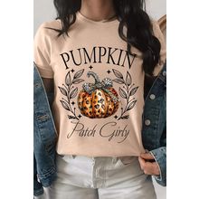 Khaki PUMPKIN Patch Girly Leopard Bowknot Pumpkin Graphic T Shirt