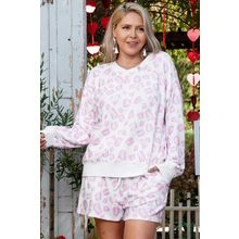 Pink Leopard Print Long Sleeve Top Plus Size Shorts Set