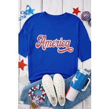 Dark Blue Contrast America Graphic Drop Shoulder Tee