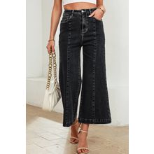 Black Plain Seam Detail Flared Bottom Ankle Length Jeans