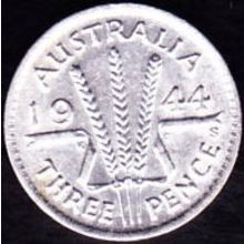 1944 S Australia 1 Threepence Silver Coin