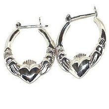 Sterling Silver Pair Shrimp Celtic Claddagh Lover Earrings