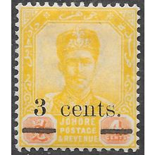 JOHORE SULTAN IBRAHIM MALAYA 1903 3c SURCHARGE SG54 54 SG MINT HINGED