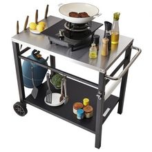 Outdoor Grill Dining Cart with Double-Shelf, BBQ Movable Food Prep Table, Mu...