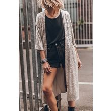 Apricot Sequin 3/4 Sleeve Open Front Duster Kimono
