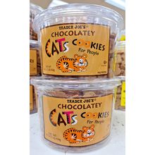 Trader Joe's Chocolatey Cats Cookies for People 16oz 454g (2 Tubs)