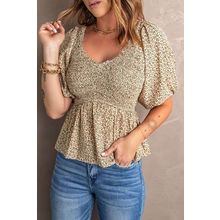 Floral Print Puff Sleeve Smocked Top