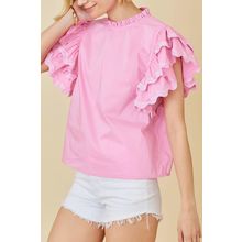 Bonbon Ricrac Ruffled Sleeve Frilled Collar Blouse