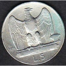 1930 Italy 5 Lire Silver Coin