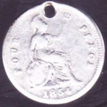 1854 Great Britain 4 Pence (Groat) Silver Coin