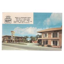 BEACH & OCEANAIRE MOTEL, LONG BEACH, CALIFORNIA, USA unused vintage postcard